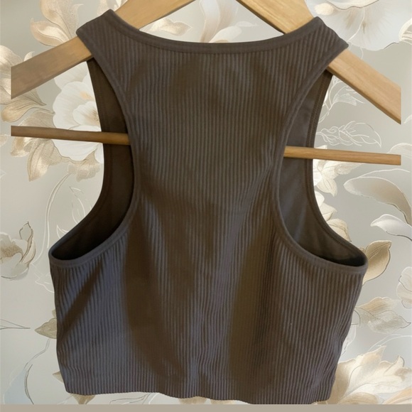 Garage ribbed scooped neck stretch tank ribbed crop top XS Gray Grey - Picture 2 of 3